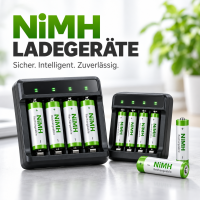 NiMH Ladegeräte für AA, AAA, C, D und 9V-Akkus