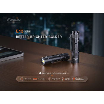 Preview: Fenix E12 V3.0 LED Taschenlampe 200 Lumen AA Batterie Magnetfuß