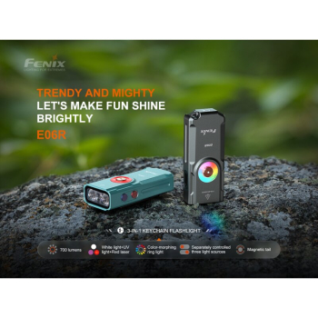 Preview: Fenix E06R Schlüsselbundleuchte 700 Lumen UV-Licht roter Laser USB-C Grau