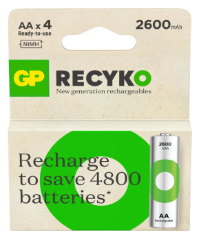 GP ReCyko AA Mignon HR6 NiMH Akkus 2600 mAh Ready to Use 4er-Pack