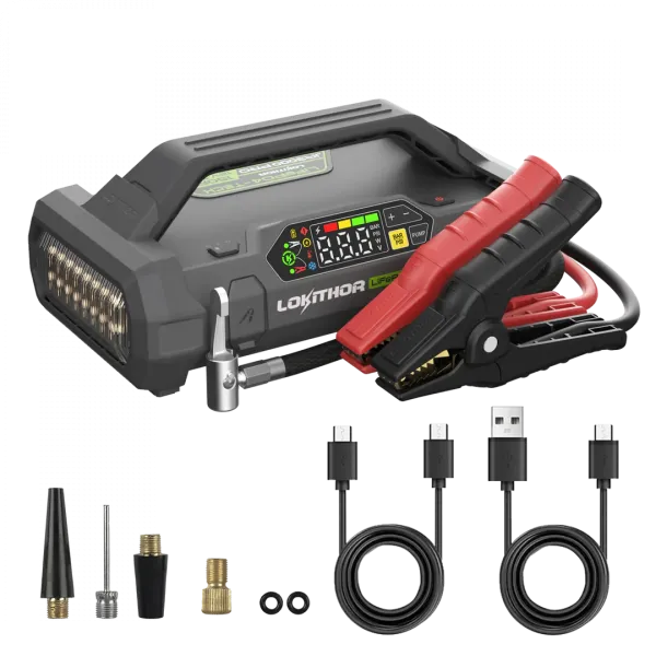 LOKITHOR JA3000 PRO LiFePO4-Starthilfegerät für 12V-Fahrzeuge mit 3000 A Spitzenstrom, 150-PSI-Reifenkompressor, ConnectMax und USB-C-Powerbank