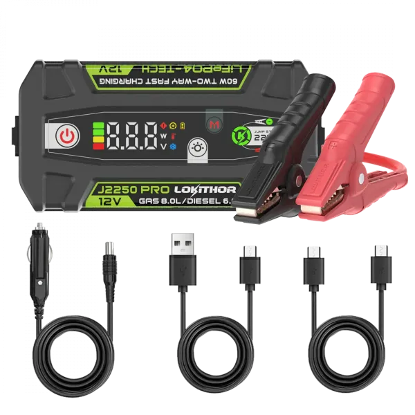 LOKITHOR J2250 PRO LiFePO4-Starthilfegerät für 12V-Fahrzeuge mit 2250 A Spitzenstrom, ConnectMax, USB-C-Powerbank und LED-Leuchte