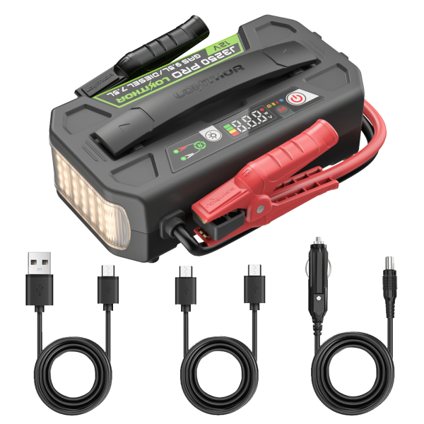 LOKITHOR J3250 PRO LiFePO4-Starthilfegerät 12V mit 3250 A Spitzenstrom, ConnectMax-Kontaktkontrolle, 100-W-USB-C-Powerbank und 400-Lumen-LED