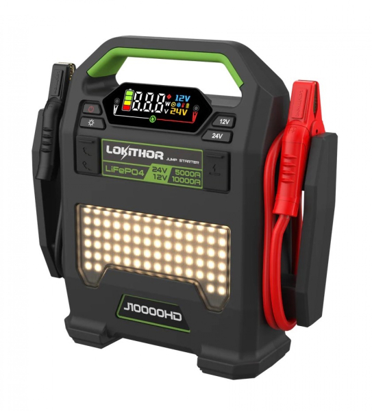 LOKITHOR J10000HD Heavy Duty LiFePO4-Starthilfegerät für 12V und 24V mit 10000 A Spitzenstrom bei 12V, 256 Wh Akku und ConnectMax
