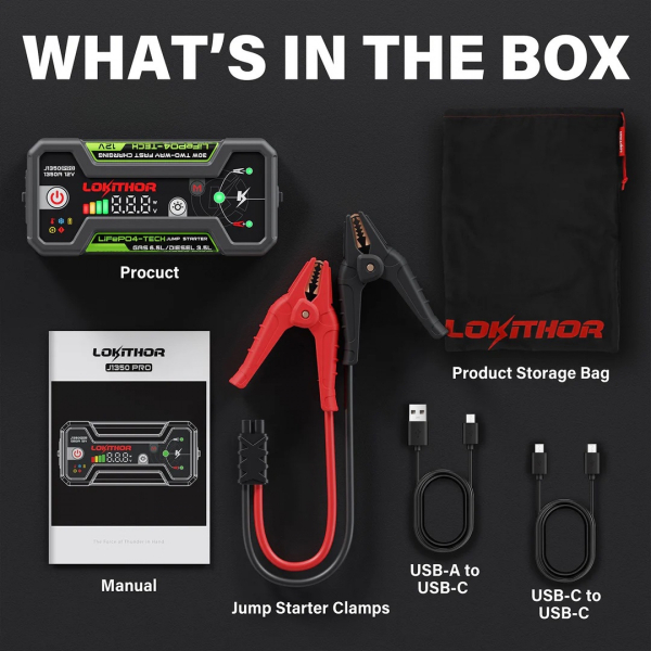 LOKITHOR J1350 PRO Jumpstarter 12V 1350A LiFePO4 mit ConnectMax & Powerbank